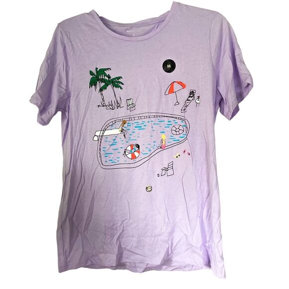 Banana Republic Purple Summer Graphic Print Crew Neck Short Sleeve Shirt Medium - Picture 1 of 4